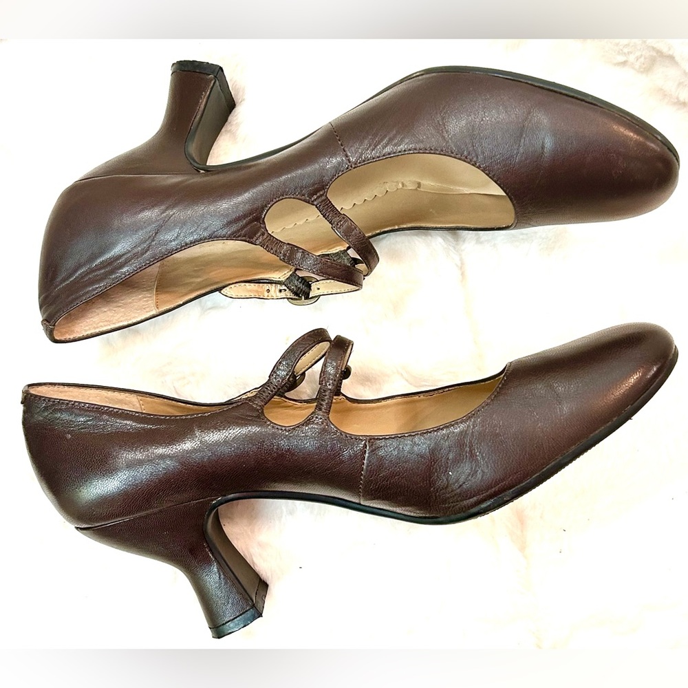 Me Too Vintage Sorima leather chocolate brown Mary Jane kitten heel size 9.5 - Picture 10 of 14